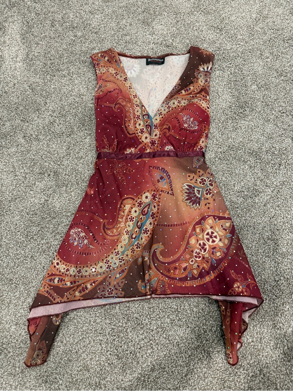 Hot Tempered Paisley Print Top with Rhinestones